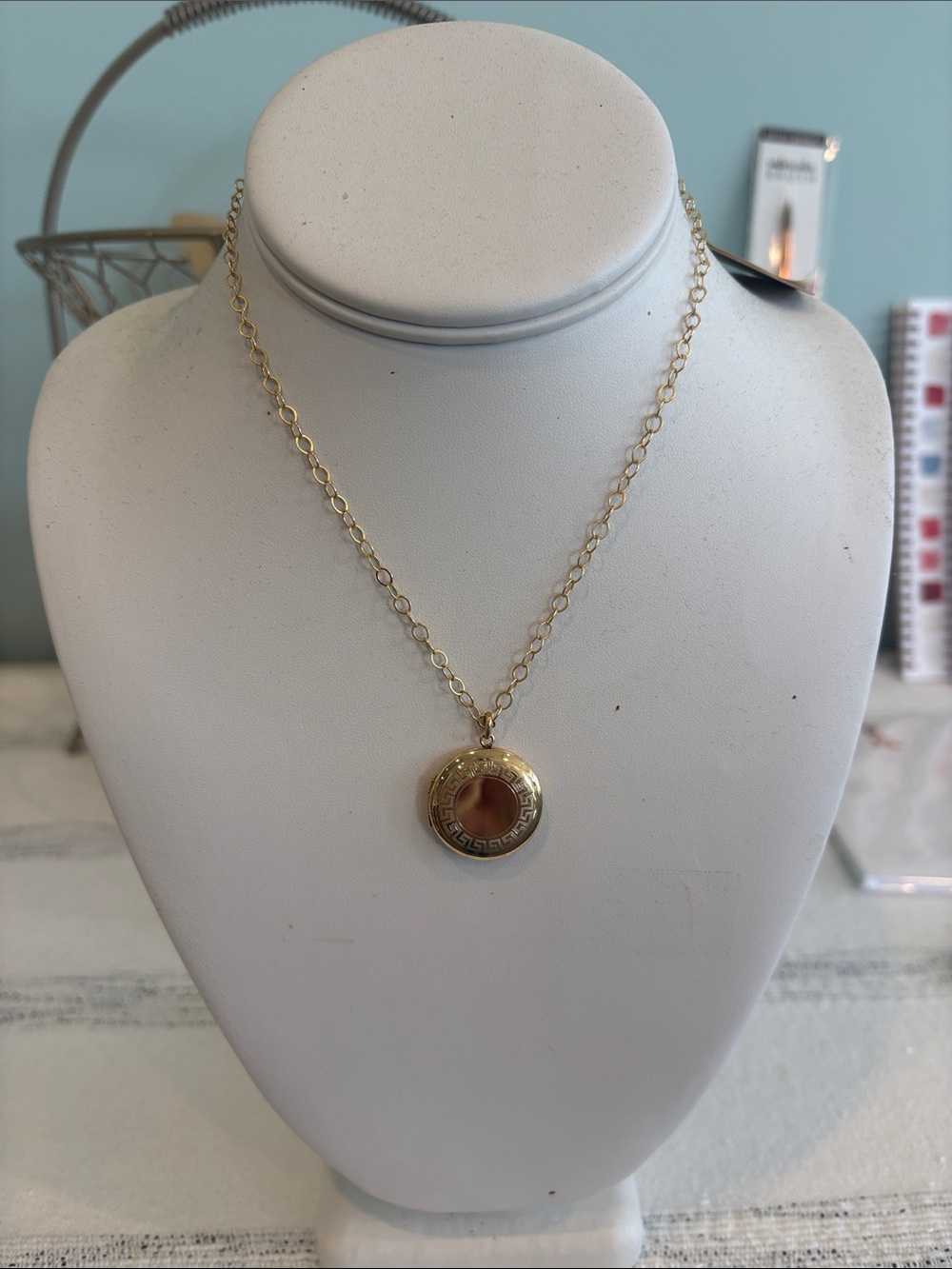 Gold Circular Pendant Necklace with Chain - Women Jewelry